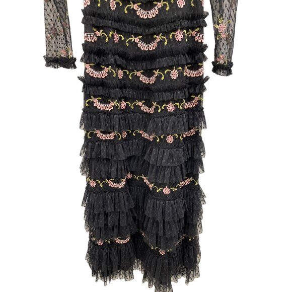 Mac Duggal Black Embroidered Floral Tiered Maxi Dress Formal Gown Sz 2 NWT - Picture 7 of 9